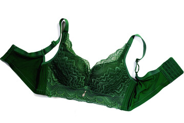 green casual bra with support isolated on white - obrazy, fototapety, plakaty
