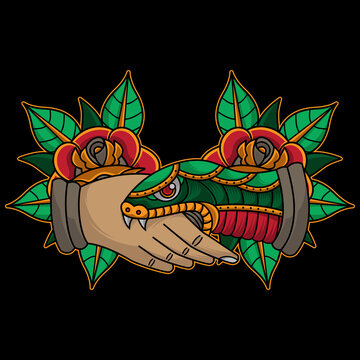 traditional snake handshake tattoo
