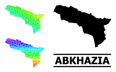 Rainbow gradient star collage map of Abkhazia. Vector vibrant map of Abkhazia with rainbow gradients. Mosaic map of Abkhazia collage is formed of randomized colored star items.