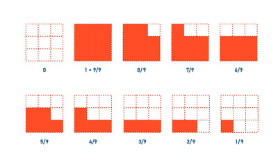 Definition of unit fraction square. School education. Vector illustartion - obrazy, fototapety, plakaty
