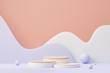 3d render of Beauty podium with Very Peri color of the year 2022 design for product presentation and advertising. Minimal pastel sky and Dreamy land scene. Romance concept.