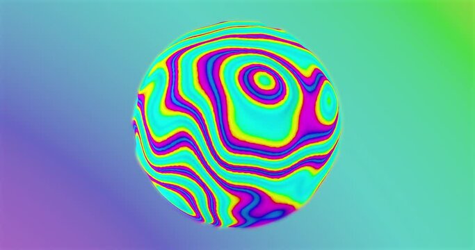 Colorful iridescent psychedelic sphere. Bright holographic colours. 3D video loop. 4k.