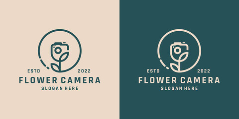 Beautiful rose and camera symbol logo