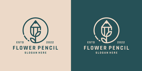 Beautiful rose and pencil symbol logo