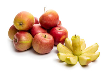 red-green apples and cut apples on a white background. 