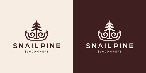 Snail and pine line logo vector