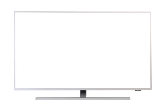 Large LED TV with a white screen on a white background. 