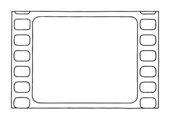 Film in the form of a tape with perforation on the edges as mockup. Copy space. Hand drawn.