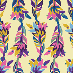 Vector seamless colorful design pattern botanical abstracts flowers in bright colors