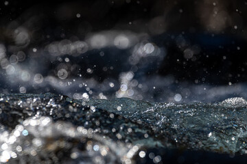close-up of turbulent waters of a small mountain stream 