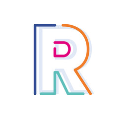 Abstract Letter R Line Colorful linear logotype. modern letter lines with new pop art colors. Font alphabet template. Logo set thin line clean style.