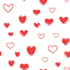 Heart doodles seamless pattern. Hand drawn hearts texture background. Valentine's day design.