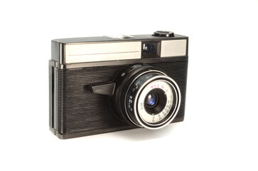 Old film camera isolated on white background.