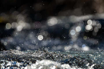 close-up of turbulent waters of a small mountain stream 