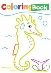 Coloring book sea horse theme 1. Underwater world.