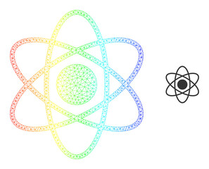 Spectral colorful network atom. Vector model based on atom icon. Colorful frame polygonal icon.