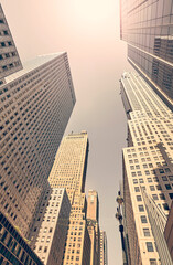 Fototapeta na wymiar Retro toned picture of Manhattan skyscrapers, New York City, USA.