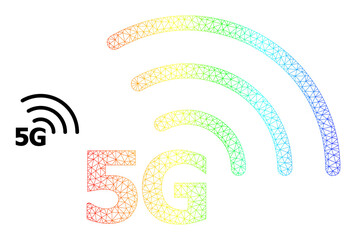 Spectrum gradient mesh 5G internet. Vector model created from 5G internet icon. Vibrant carcass mesh icon.