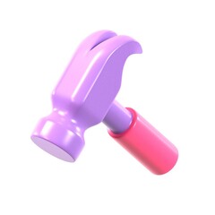 3d render illustration claw hammer isolated on white background. Carpenter or builder hammer icon in cartoon style. Handyman tool for home repair.