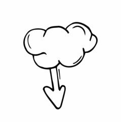 Doodle style cloud computing illustration showing data being uploaded into the cloud and downloaded to smartphones and mobile devices.