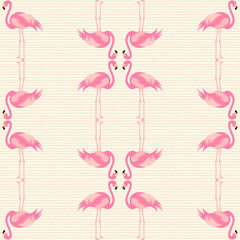 Tropical seamless pattern with flamingo, vector design.