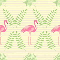 Tropical seamless pattern with flamingo, vector design.