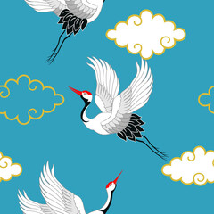 Seamless pattern with Cranes. Japanese pattern. Ornament with oriental motifs. Illustration.