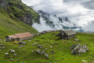 Typical alpine landscape of Swiss Alps near Klausenstrasse, Spiringen, Canton of Uri, Switzerland