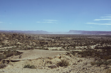 The dry arid desert landscape of the Moon Valley in Argentina