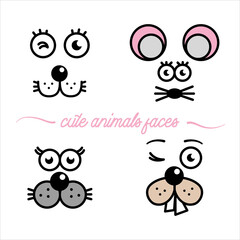 set of cute and funny animal faces - line icon, illustration