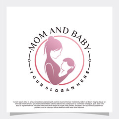Mom and baby logo design with modern concept Premium Vector