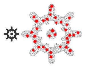 Mesh nanotechnology with outbreak style. Mesh wireframe nanotechnology image in low poly style with structured linear items and red infectious nodes.
