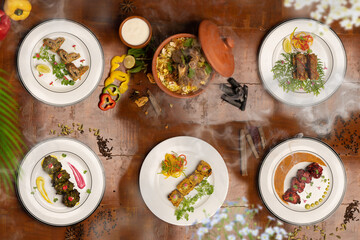 chicken kebab, mutton biryani, paneer tikka and chicken tikka indian non veg tandoor cuisine.