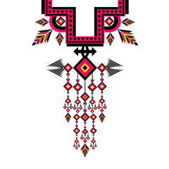 Fototapeta premium Clothing and wrapping design. Geometric Ethnic oriental pattern traditional .Floral necklace embroidery design for fashion women.background,wallpaper,