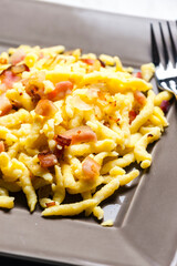 spaetzles with fried bacon and onion