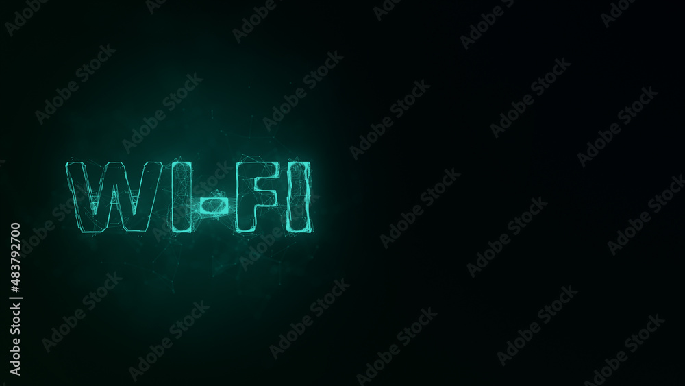 Poster Wi-Fi title with plexus effect. Connected lines with dots. Lines title plexus