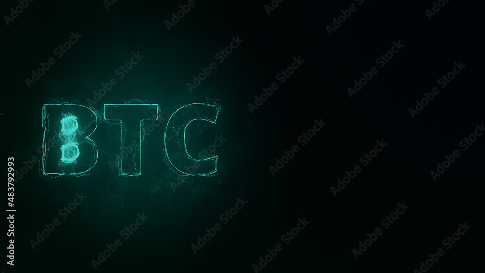 Poster BTC title with plexus effect. Connected lines with dots. Lines title plexus