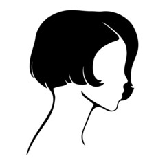 Beautiful silhouette woman with short hair. Female icon for beauty salon.  Vector illustration.