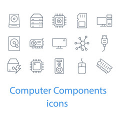 Computer components icons set . Computer components  pack symbol vector elements for infographic web