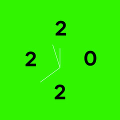 Happy New Year 2022. numbers 2022, gold watch with Roman numeral and countdown midnight with loading bar on green background.