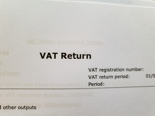 Close up of a United Kingdom value added tax return document.
