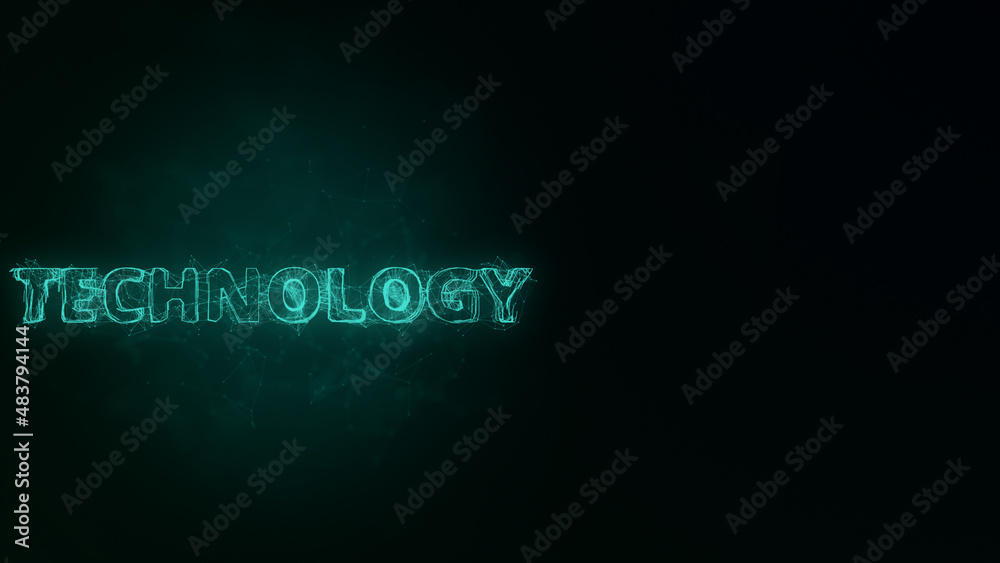 Poster Technology title with plexus effect. Connected lines with dots. Lines title plexus