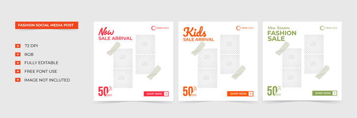 Fashion sale social media post template. Vector illustration.