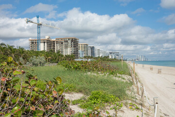 Construction boom crane and highrises at North Miami Beach, Florida