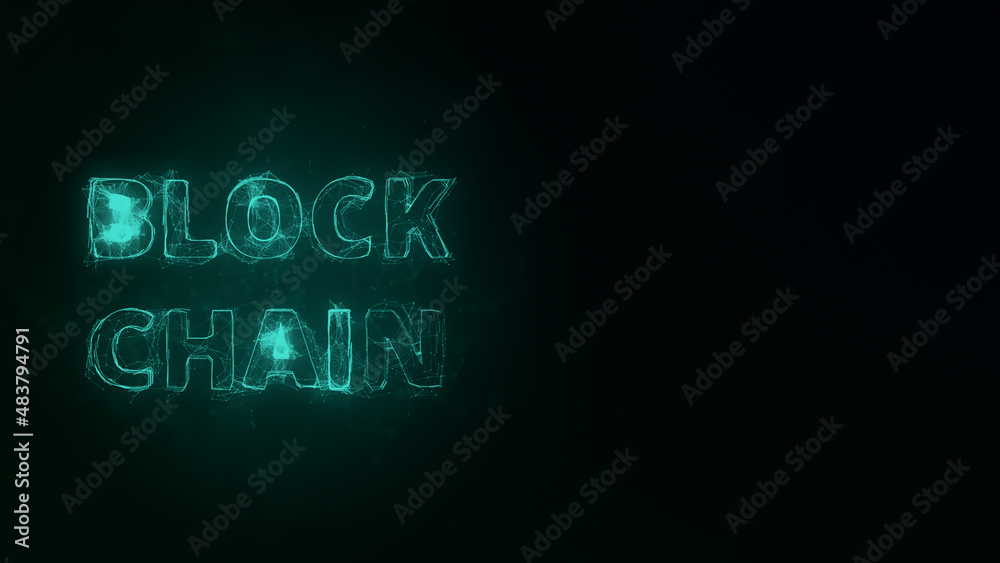 Poster Block Chain attack title with plexus effect. Connected lines with dots. Lines title plexus