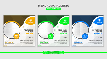 Medical social media post, Healthcare promotion square banner design sale post template