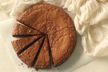 Sliced brownie. Home baked fudgy chocolate brownie