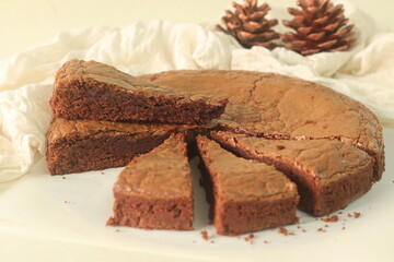 Sliced brownie. Home baked fudgy chocolate brownie