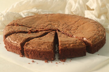 Sliced brownie. Home baked fudgy chocolate brownie