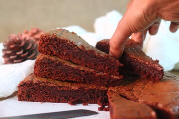 Chocolate brownie slices. Home baked fudgy chocolate brownie